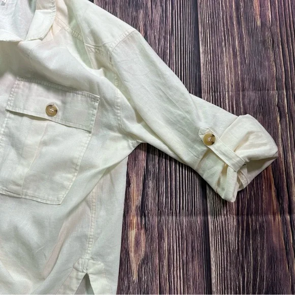 Free People Sunshine In My Pockets Buttondown Thick Linen Cotton Long Sleeve - Picture 11 of 13